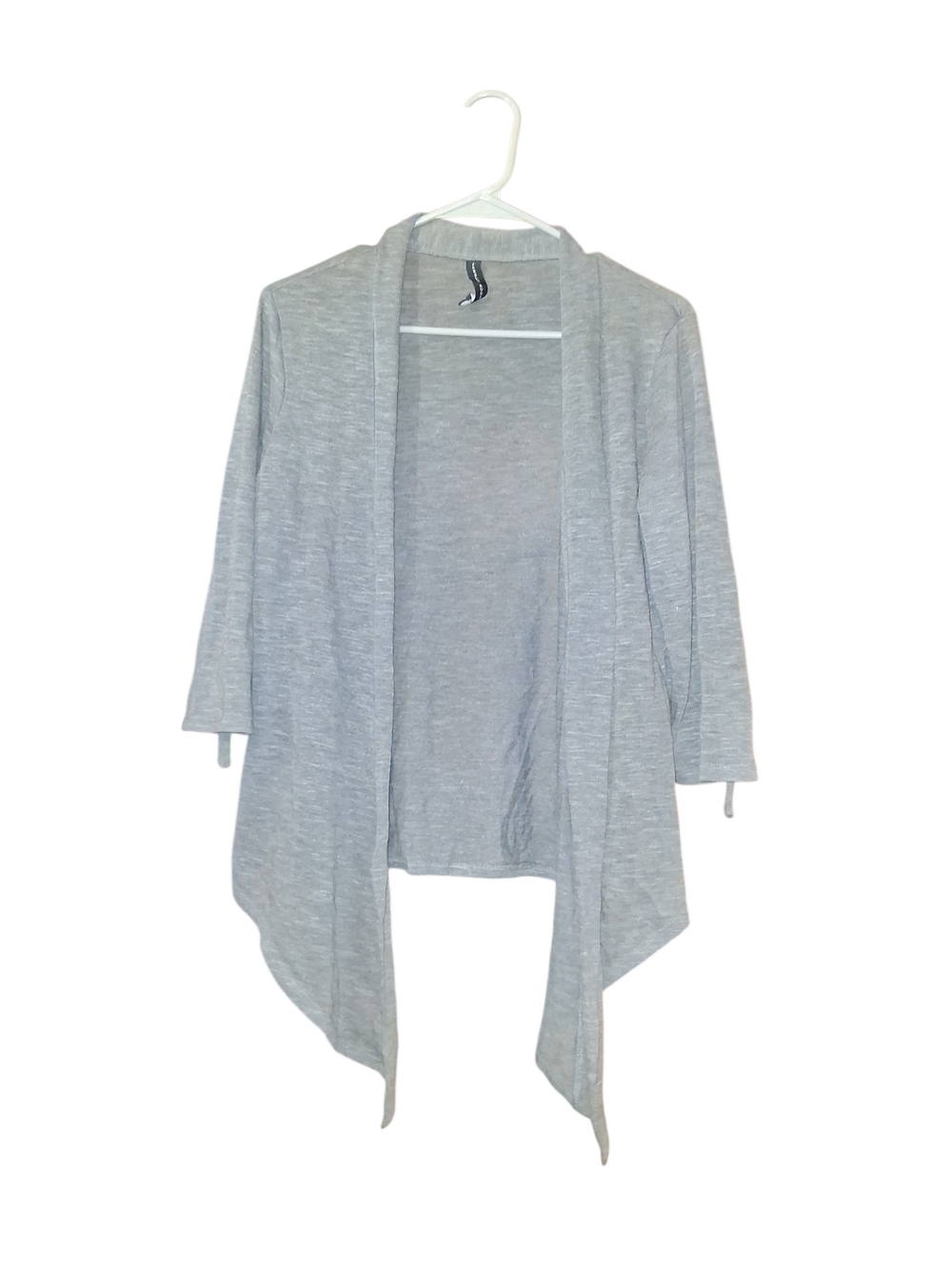 Isabella Rodriguez Light Gray Open Front Draped Cardigan